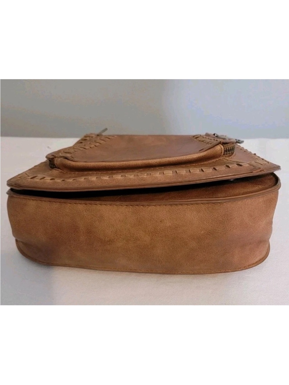 Altar’d State Satchel Crossbody Bag Brown Whipstitch Faux Leather Shoulder Purse - Picture 7 of 12